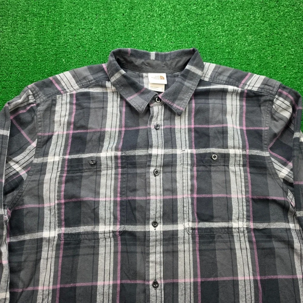 The North Face Arroyo Flannel Shirt Mens 2XL Gray Black Plaid Button Up Outdoors